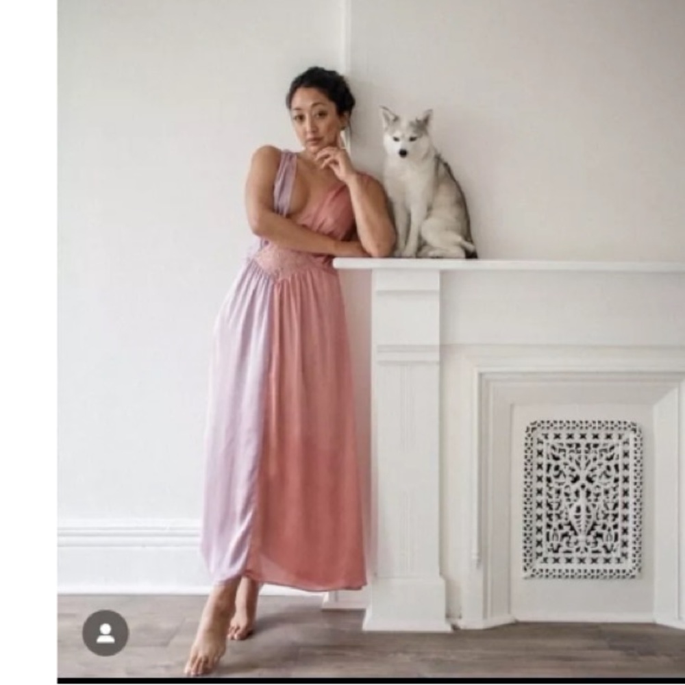 NEW The Bright Side Dawn Lace Satin Slip Pink purple  midi Dress Rocky Barnes L